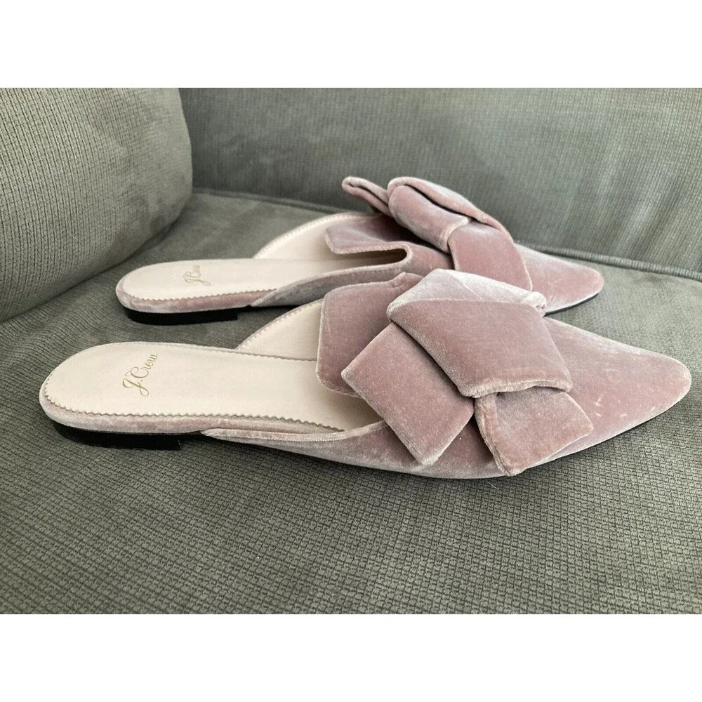 J. Crew Factory Pink Velvet Bow Pointed Toe Flats